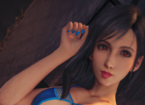 《最終幻想7：重制版》蒂法清純素顏亮藍色網狀泳裝MOD