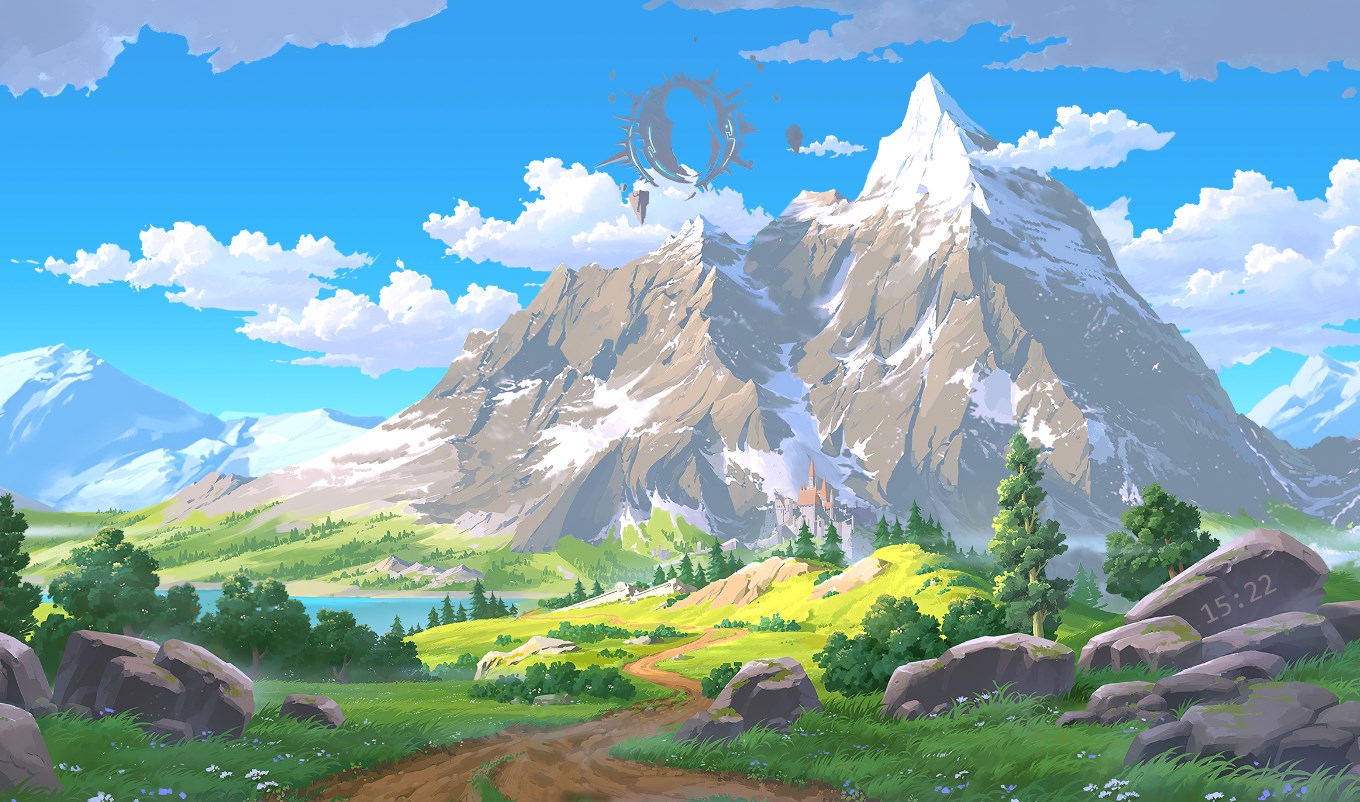 《Wallpaper Engine》奇幻風雪山與漂浮遺跡繪圖動態壁紙