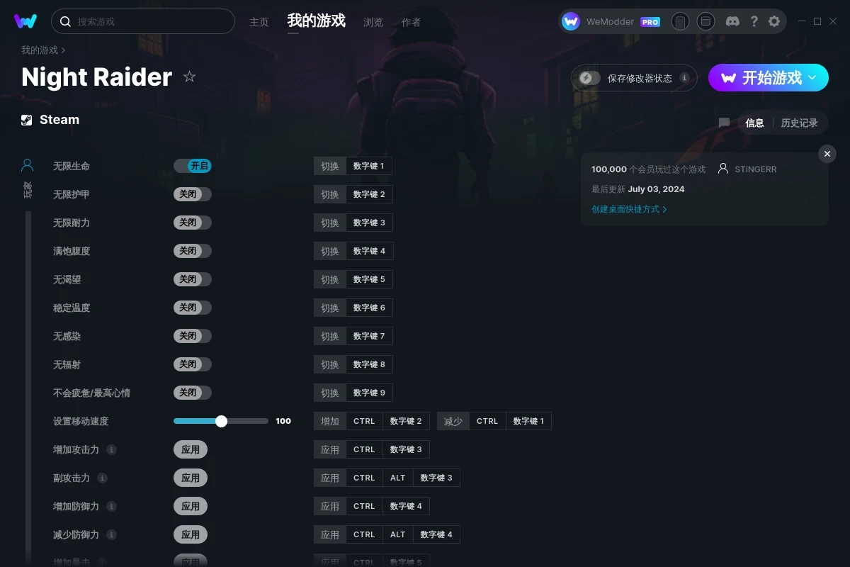 《夜襲者》v2024.07.03二十九項修改器[STiNGERR]