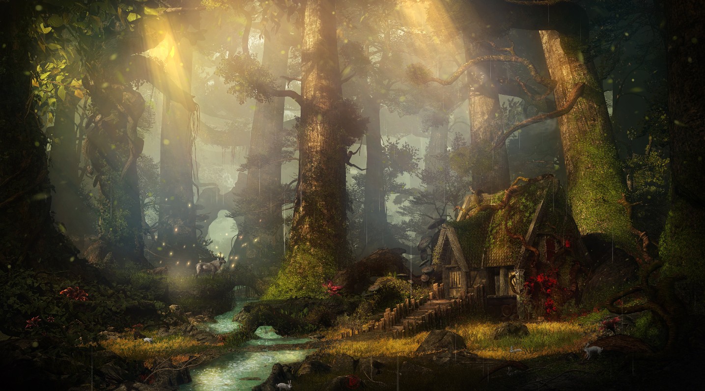 《Wallpaper Engine》森林木屋與陽光繪圖動態壁紙