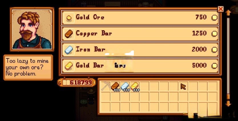 《星露谷物語》克林特出售金銀銅錠MOD