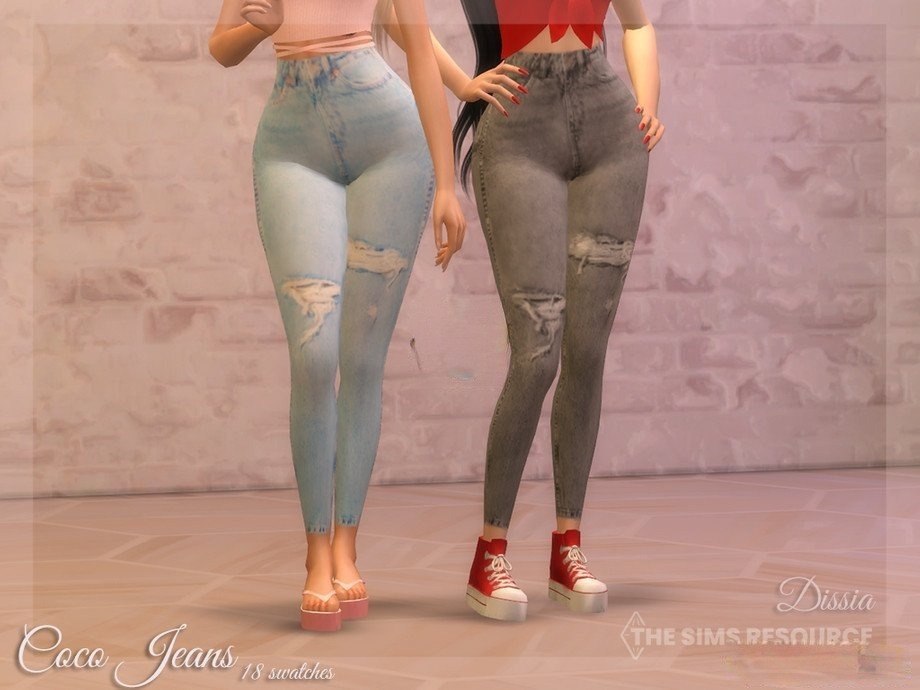 《模擬人生4》女性破洞條紋牛仔褲MOD
