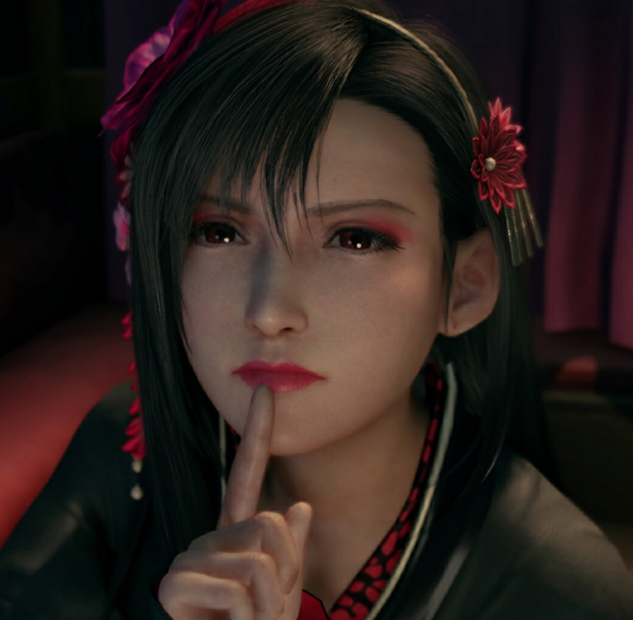 《最終幻想7：重制版》蒂法黑色和服傲嬌表情高清壁紙