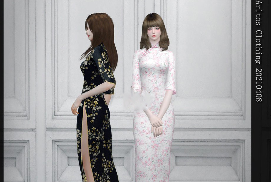 《模擬人生4》女性簡(jiǎn)潔印花露腿旗袍MOD