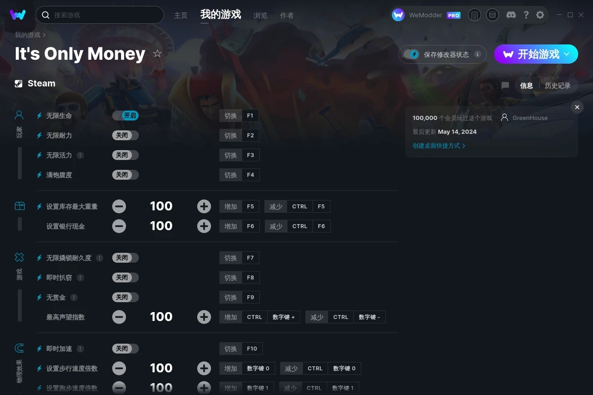 《只是錢而已》v2024.05.14十四項(xiàng)修改器[GreenHouse]