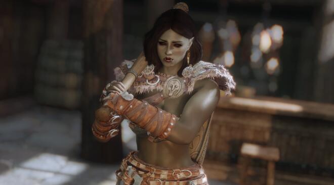 《上古卷軸5：天際重制版》美女獸人隨從夏爾加MOD
