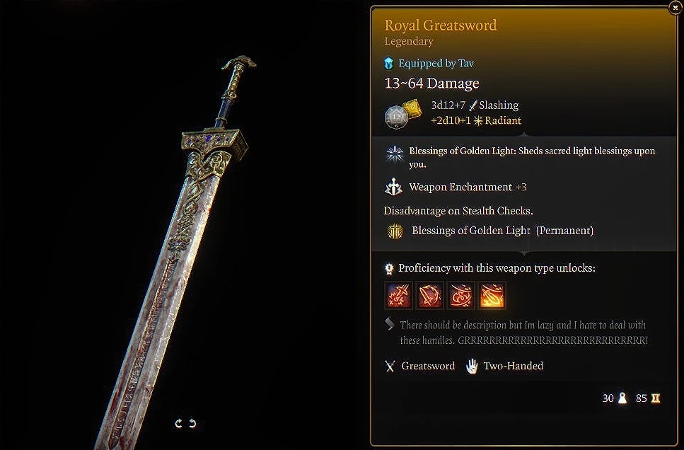 《博德之門3》艾爾登法環皇家巨劍MOD