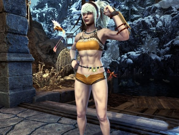 《怪物獵人世界：冰原》女獵人擁有健美腹肌MOD