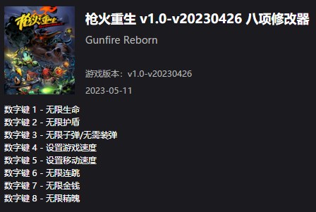 《槍火重生》v1.0-v20230426八項(xiàng)修改器風(fēng)靈月影版