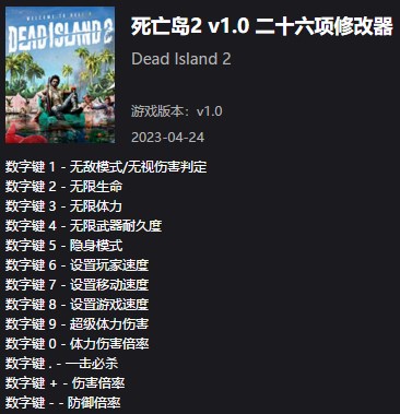 《死亡島2》v1.0二十六項修改器風(fēng)靈月影版