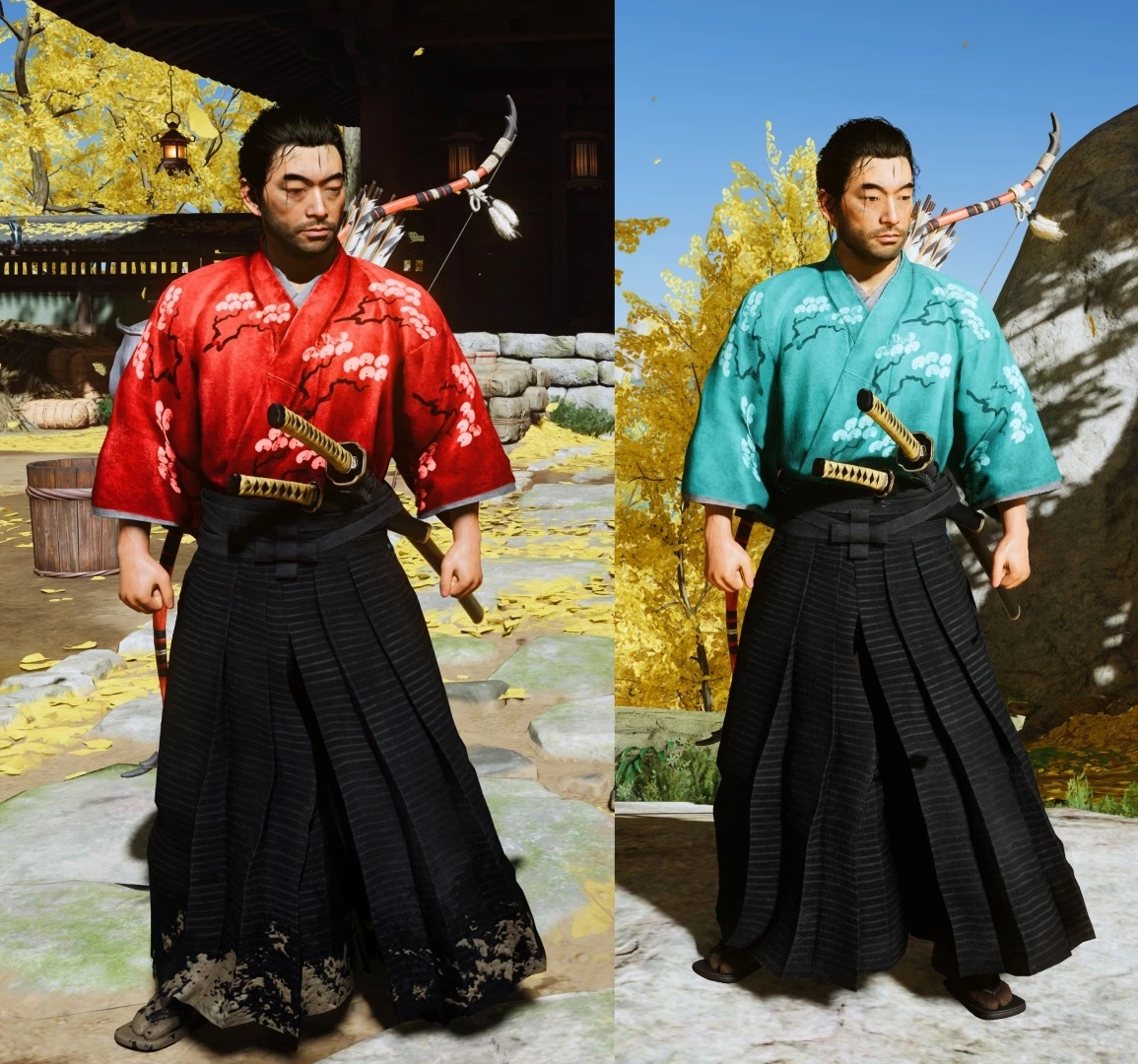 《對馬島之魂：導演剪輯版》青色和紅色的浪人服飾MOD