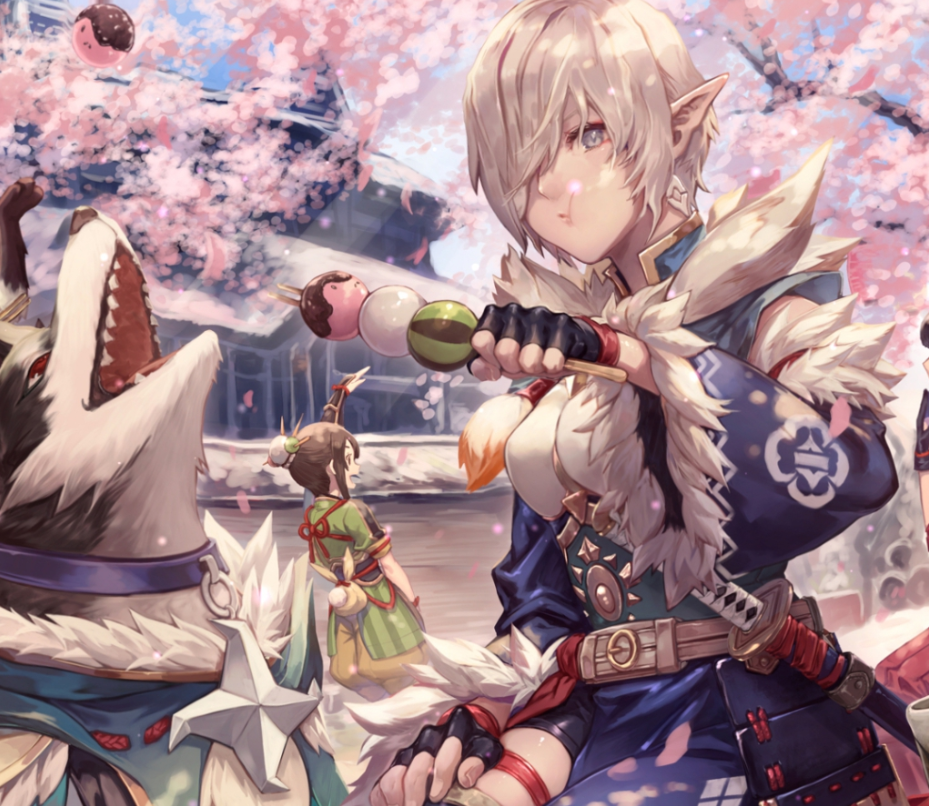 《怪物獵人：崛起》白發尖耳可愛女獵手日系壁紙