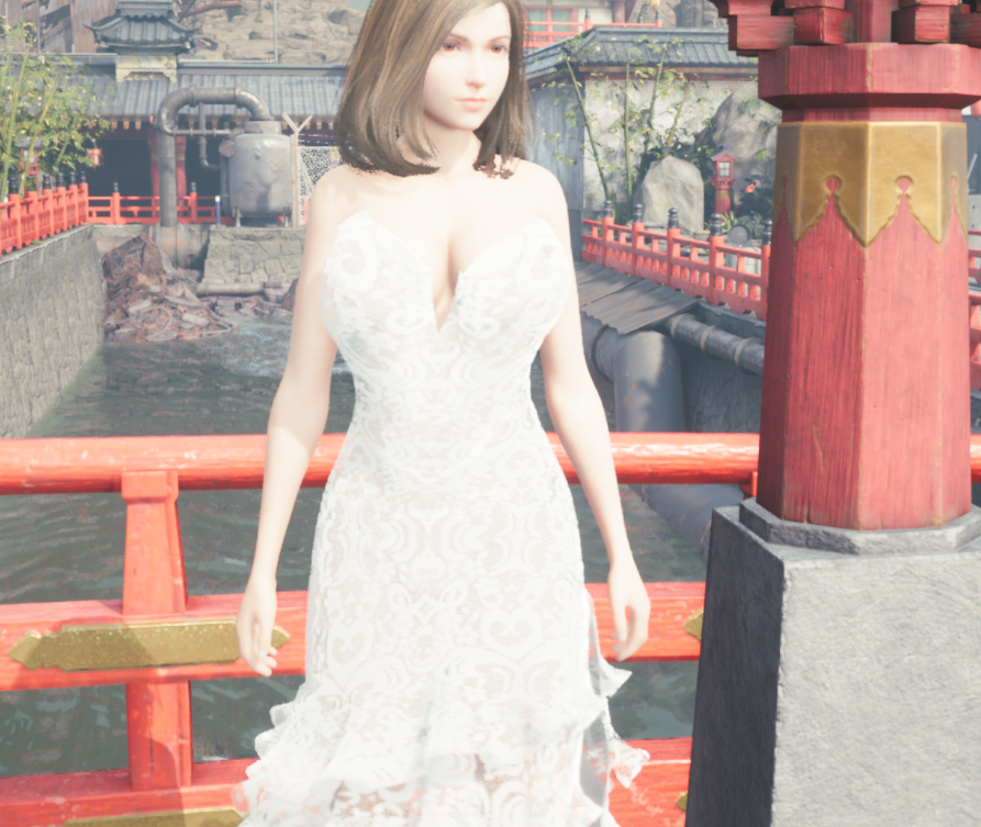 《最終幻想7：重制版》新娘蒂法少女粉蕾絲婚紗裙MOD