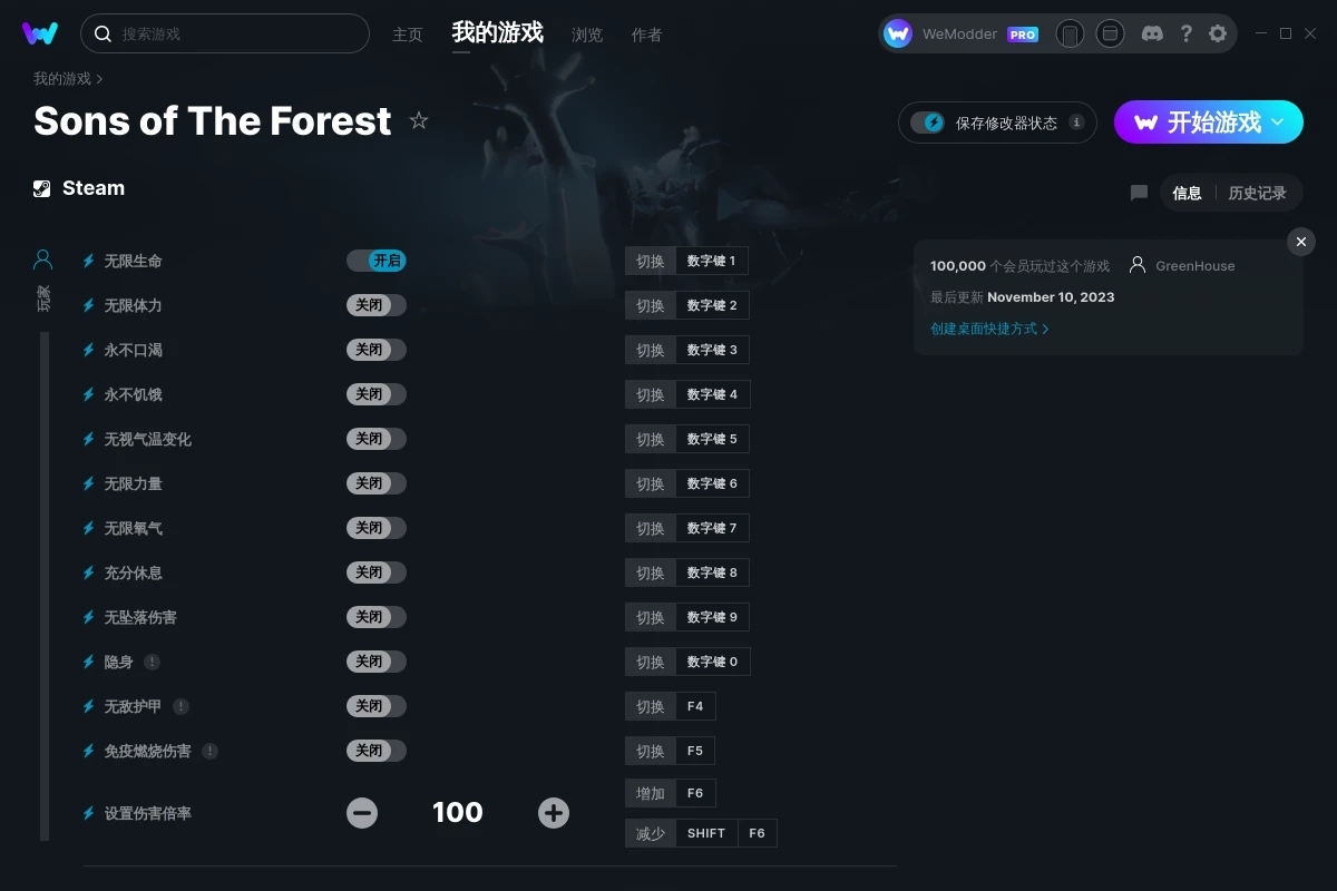 《森林之子》v2023.11.10三十二項修改器[GreenHouse]