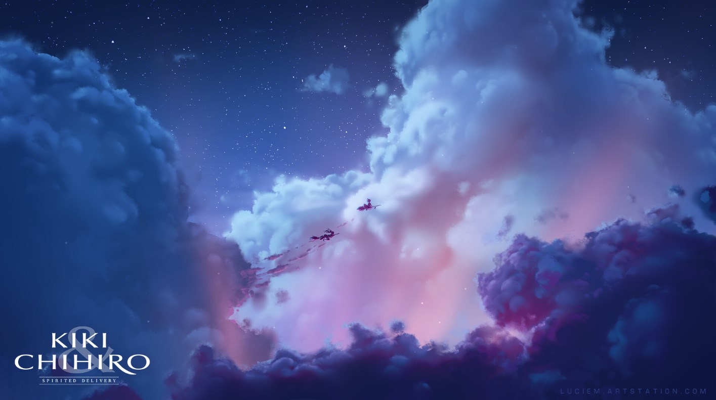 《Wallpaper Engine》魔女宅急便夜空快遞繪圖動態壁紙