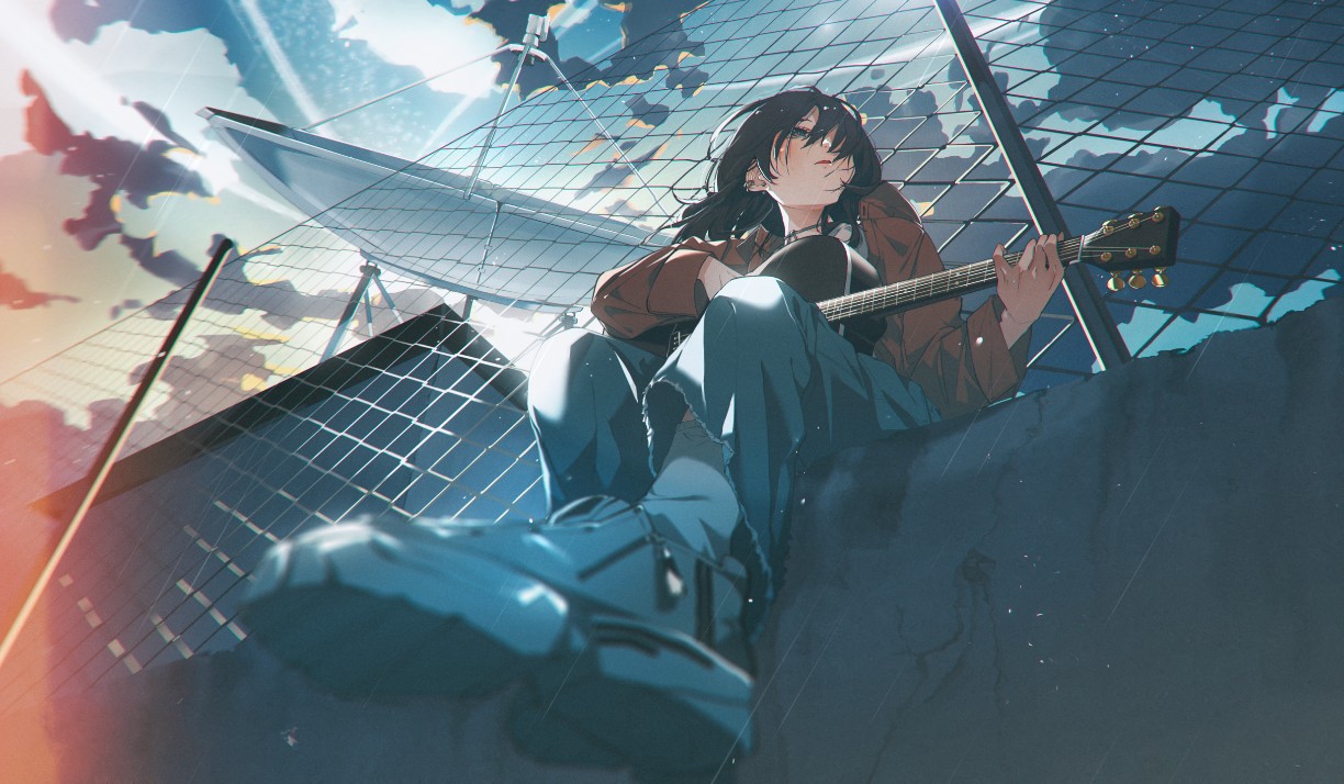 《Wallpaper Engine》雨天彈吉他的女孩動漫風動態壁紙