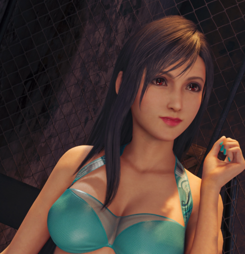 《最終幻想7：重制版》蒂法清純素顏藍(lán)綠色泳裝MOD
