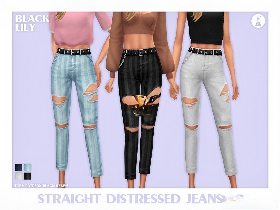 《模擬人生4》女性皮帶庫破洞牛仔褲MOD