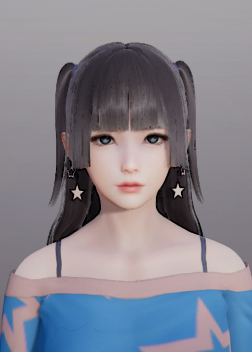 《AI少女》黑色雙馬尾藍色露肩休閑裝美少女MOD