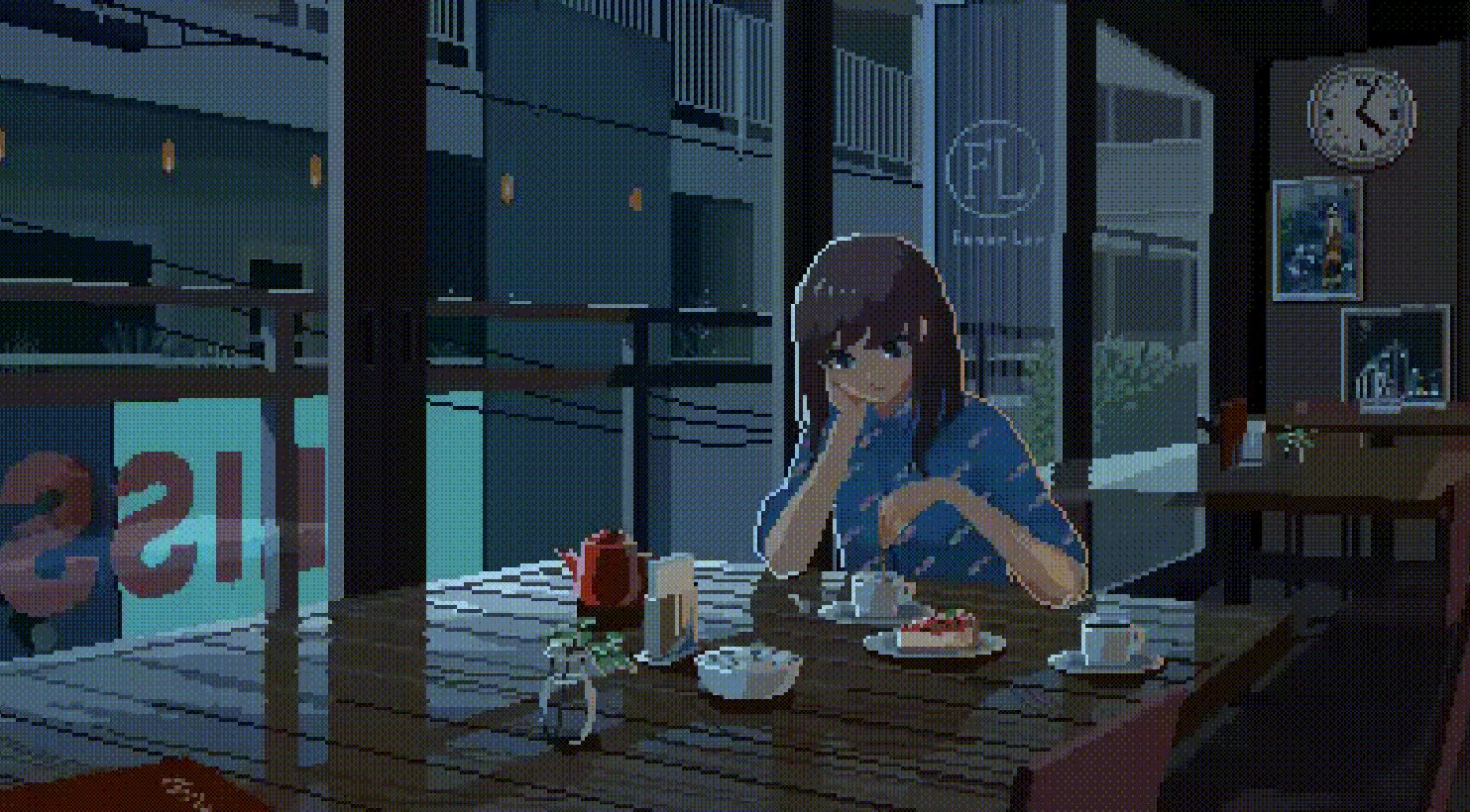 《Wallpaper Engine》像素風下午茶少女動態(tài)壁紙