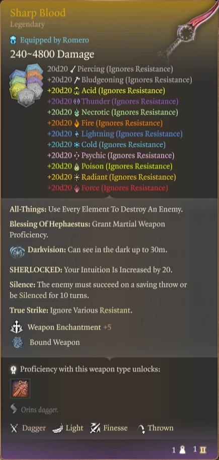 《博德之門3》作弊物品-匕首MOD
