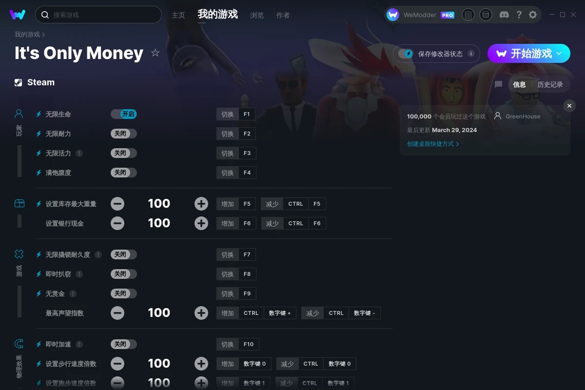 《只是錢而已》v2024.03.29十四項修改器[GreenHouse]