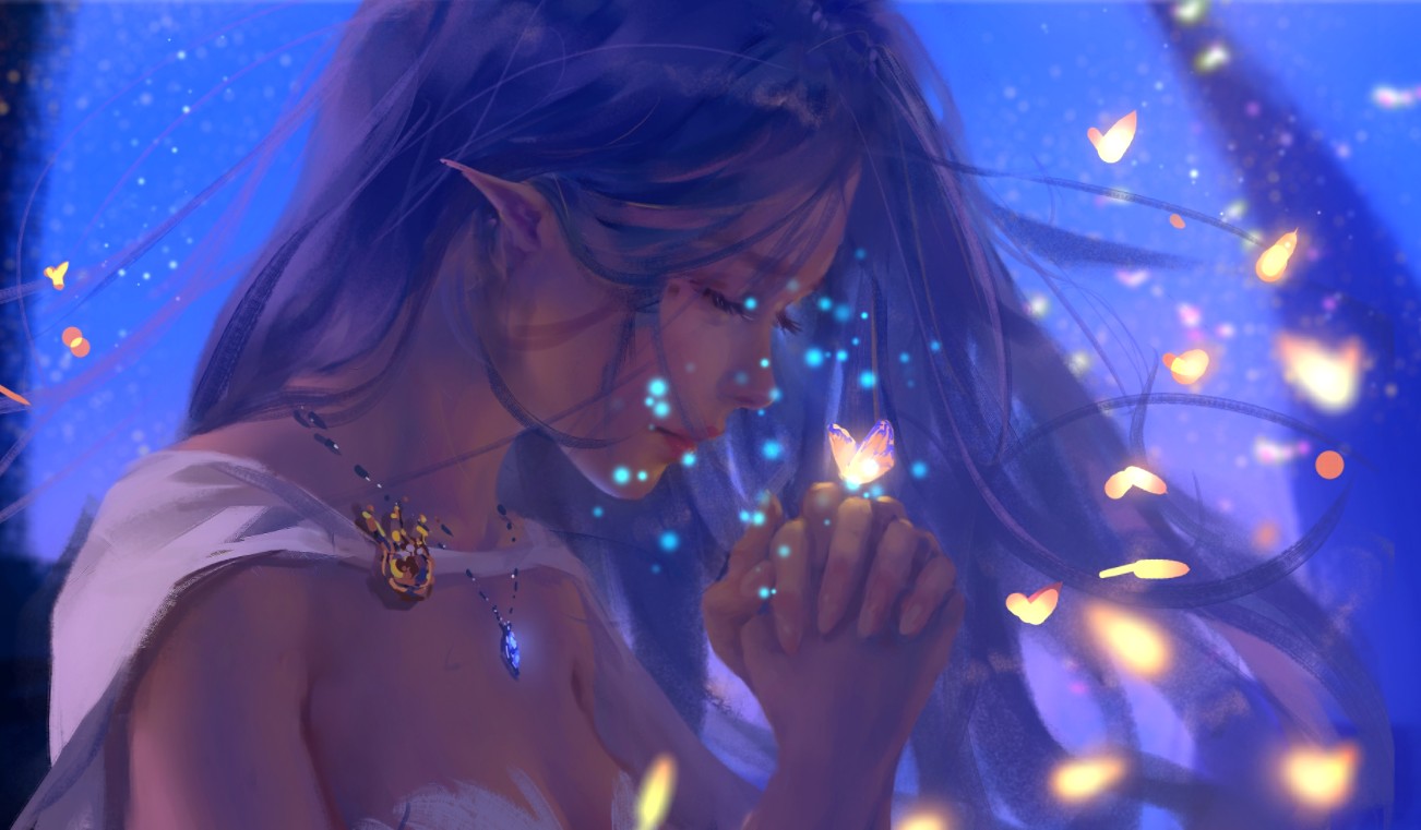 《Wallpaper Engine》鬼刀 - 海琴煙與蝴蝶繪圖動態壁紙
