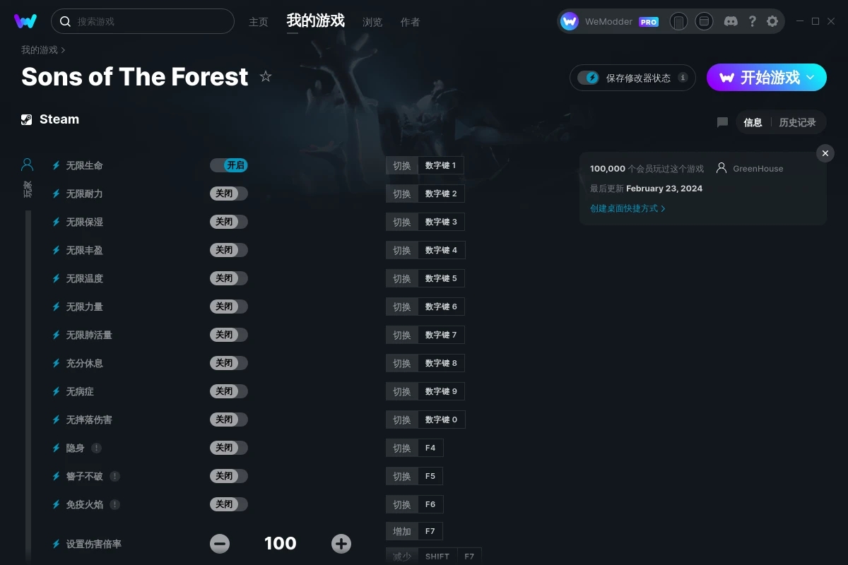 《森林之子》v2024.02.23四十項(xiàng)修改器[GreenHouse]