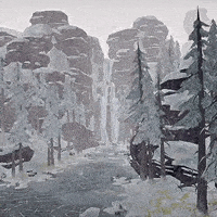 《Wallpaper Engine》手繪風風雪山林間動態壁紙
