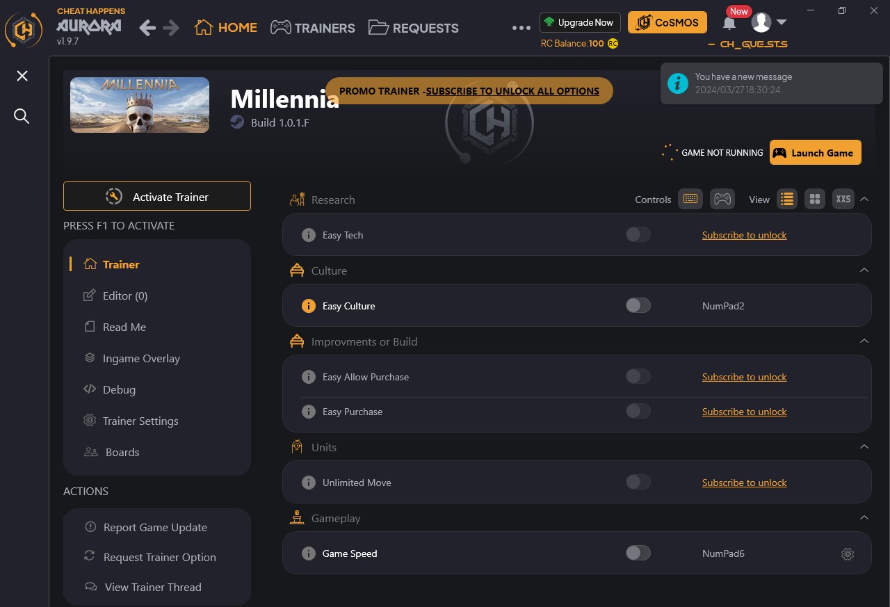 《Millennia》六項(xiàng)修改器CHEATHAPPENS版