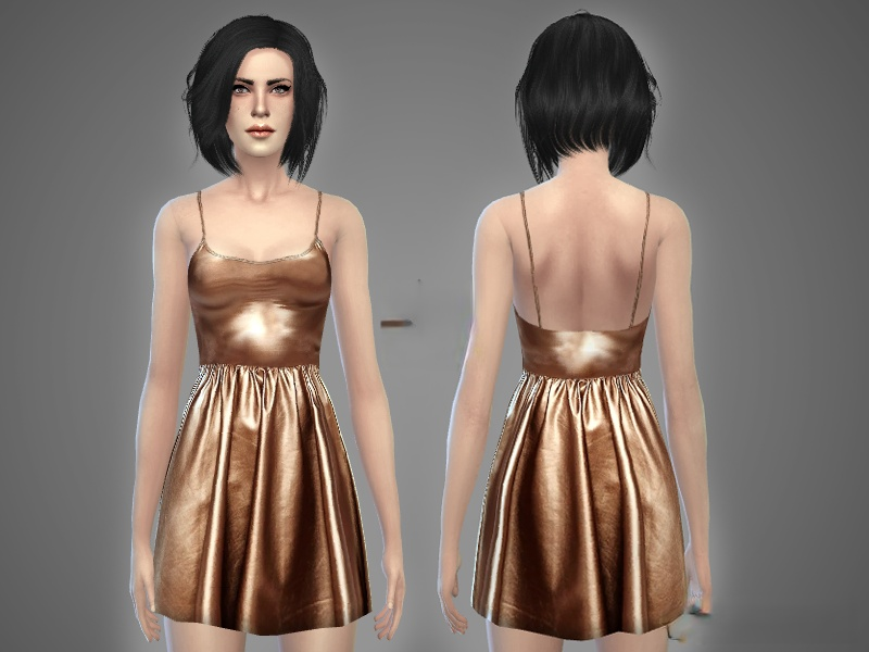 《模擬人生4》金色皮質吊帶連衣裙MOD