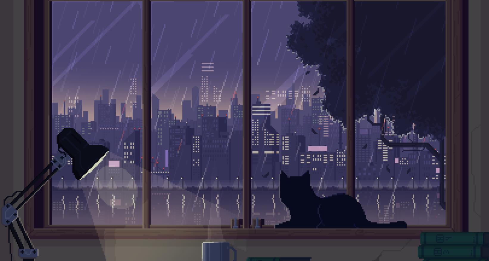 《Wallpaper Engine》像素風(fēng)窗臺的貓與雨夜動態(tài)壁紙