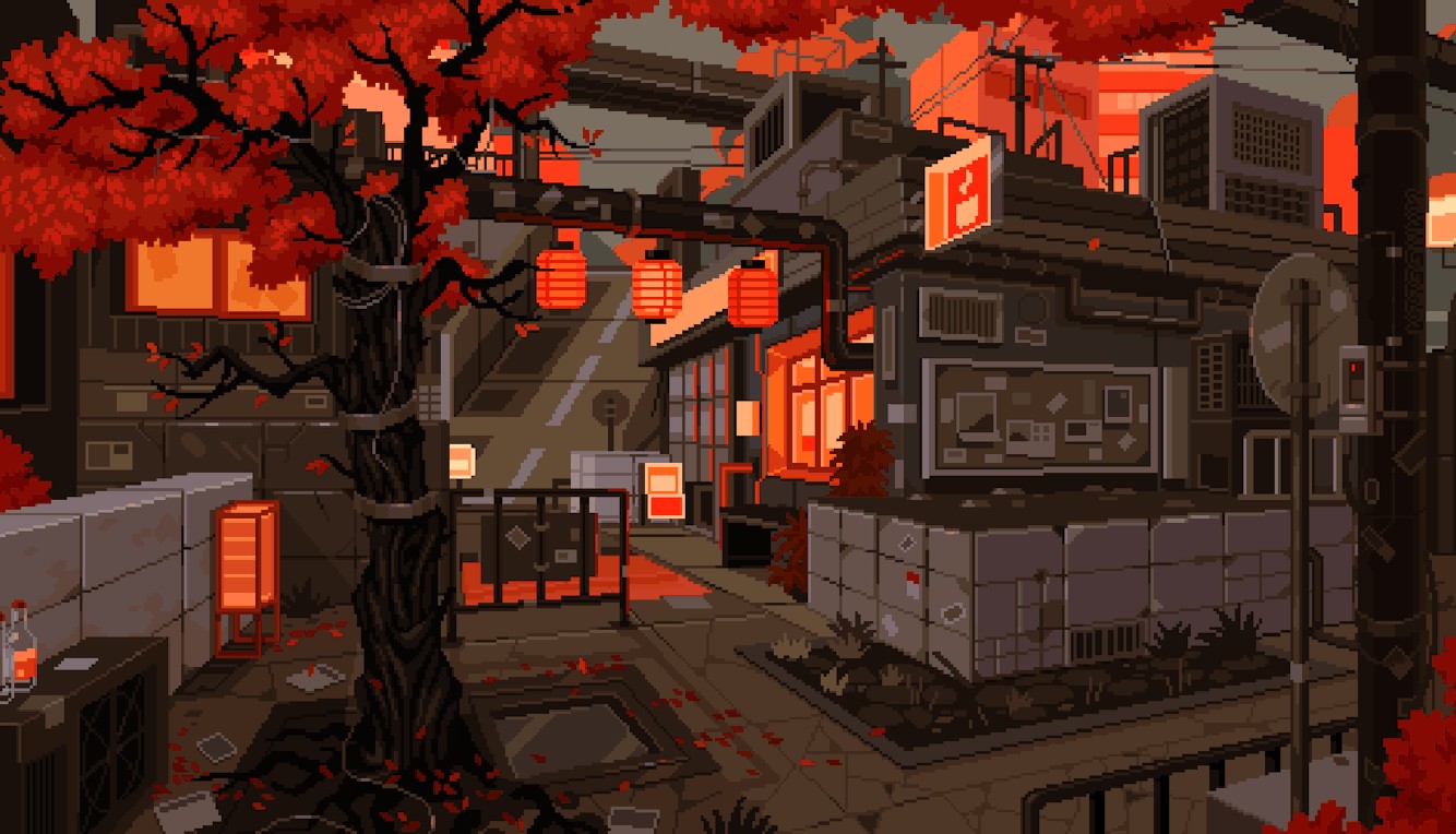 《Wallpaper Engine》日式秋天的舊街道像素風動態壁紙