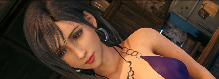 《最終幻想7：重制版》蒂法清純素顏全新的美艷紫色禮服MOD