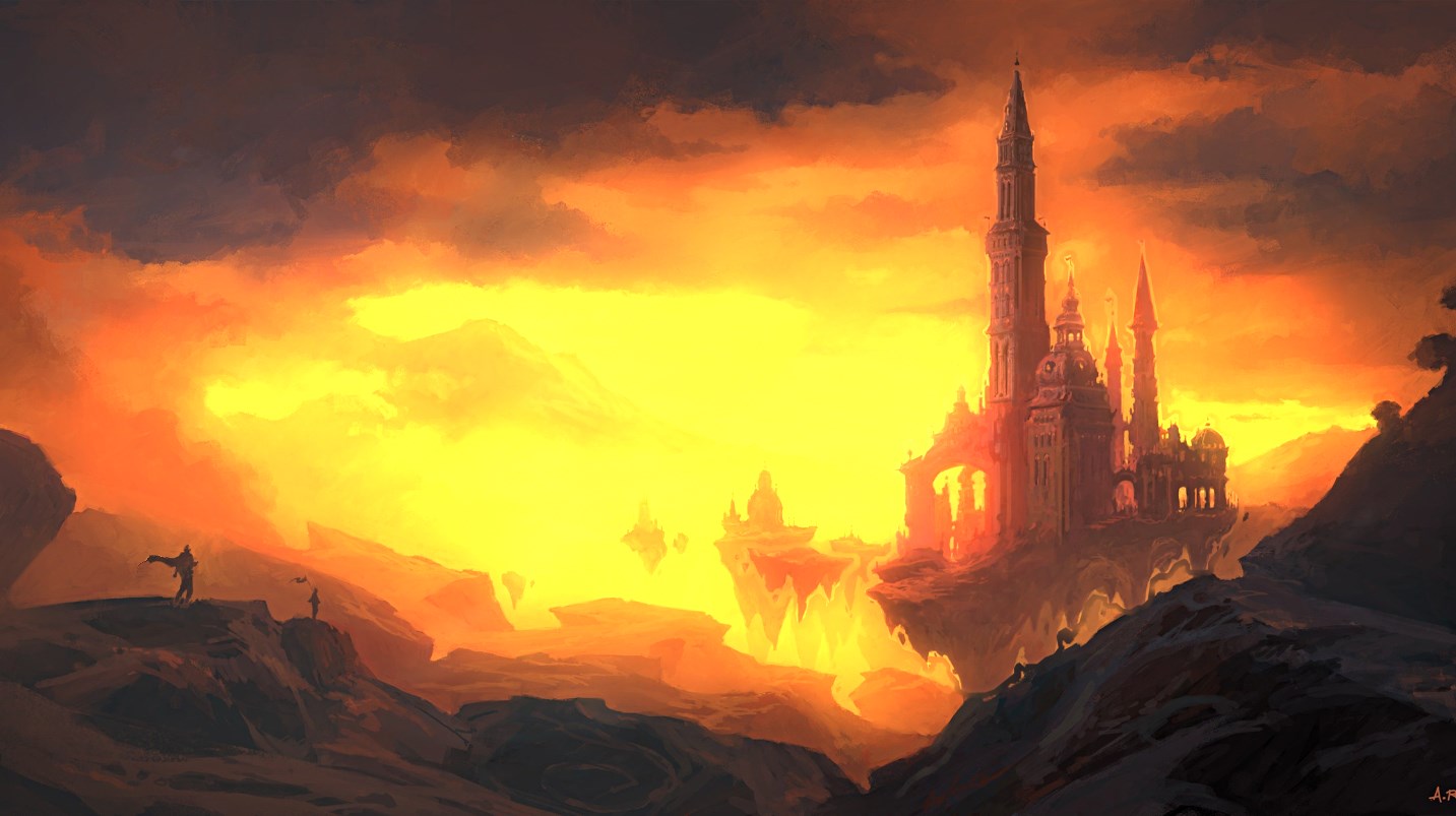 《Wallpaper Engine》幻想風夕陽城堡繪圖動態壁紙