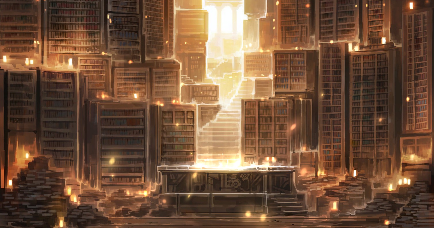 《Wallpaper Engine》手繪風廢墟圖書館動態壁紙