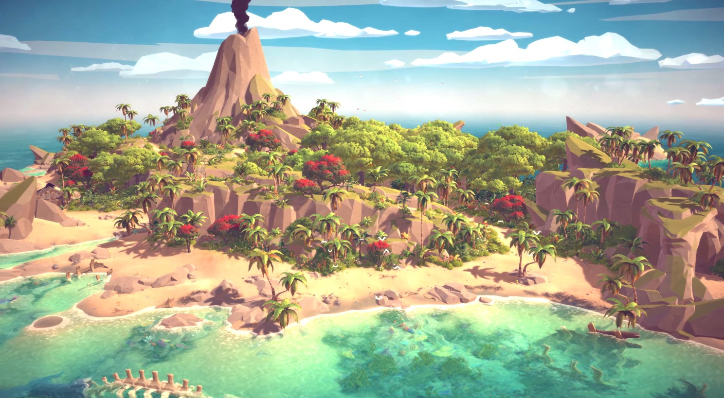 《Wallpaper Engine》Low Poly風格火山海島動態壁紙