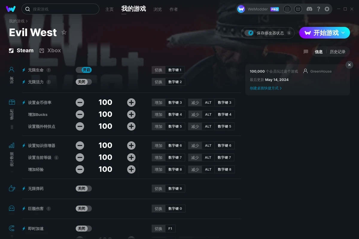 《暗邪西部》v2024.05.14十二項修改器[GreenHouse]
