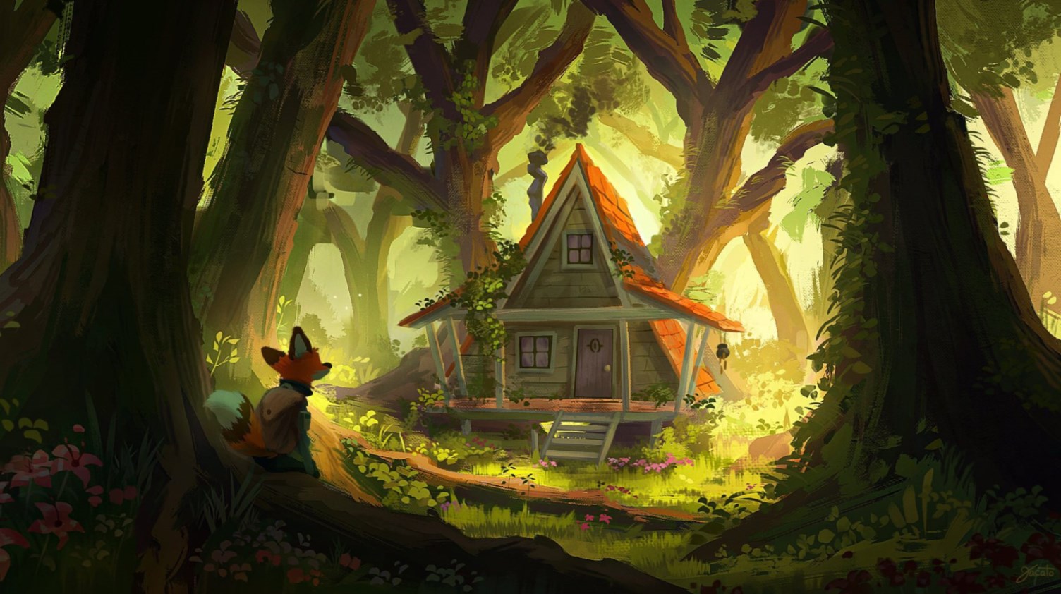 《Wallpaper Engine》繪圖風狐貍與森林小屋動態壁紙