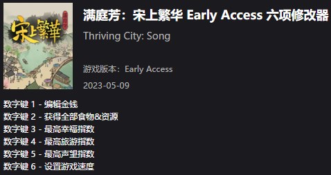 《滿庭芳：宋上繁華》Early Access六項修改器風靈月影版