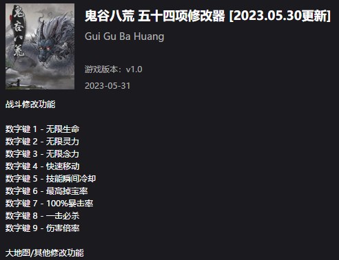 《鬼谷八荒》v2023.05.30五十四項(xiàng)修改器風(fēng)靈月影版