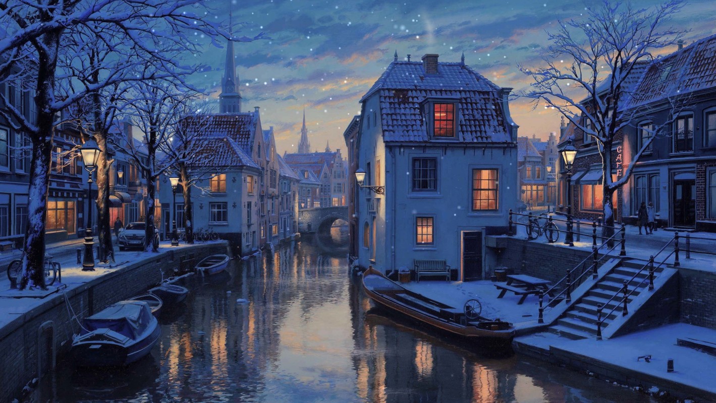 《Wallpaper Engine》雪天河邊小屋繪畫動態壁紙