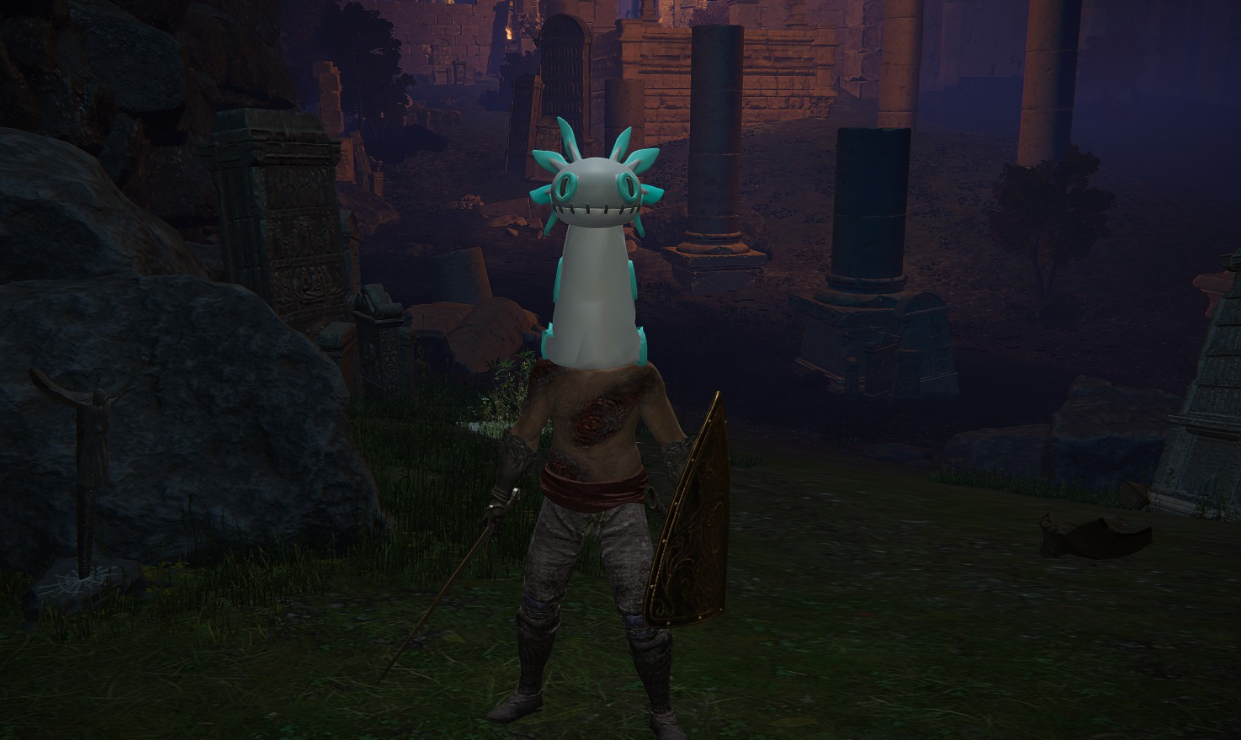 《艾爾登法環》怪物獵人搖曳鰻頭套替換騎士頭盔MOD