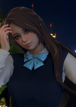 《AI少女》棕色長(zhǎng)發(fā)藍(lán)色毛衣背心女高中生MOD