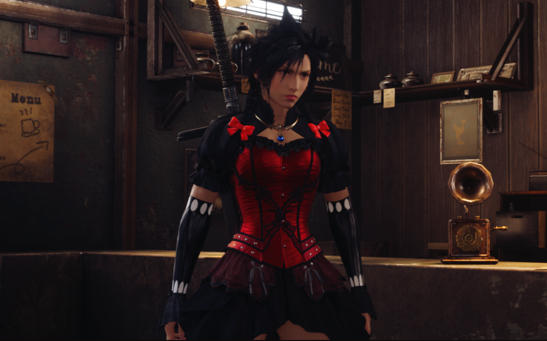 《最終幻想7：重制版》克勞德黑紅色哥特風長裙MOD