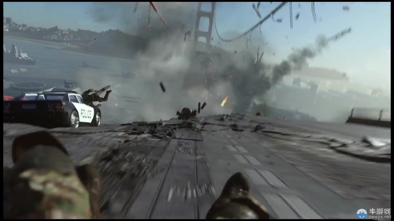 《使命召喚11：高級戰爭》（Call of Duty：Advanced Warfare）新預告金門大橋崩塌：未來武器顯神威！