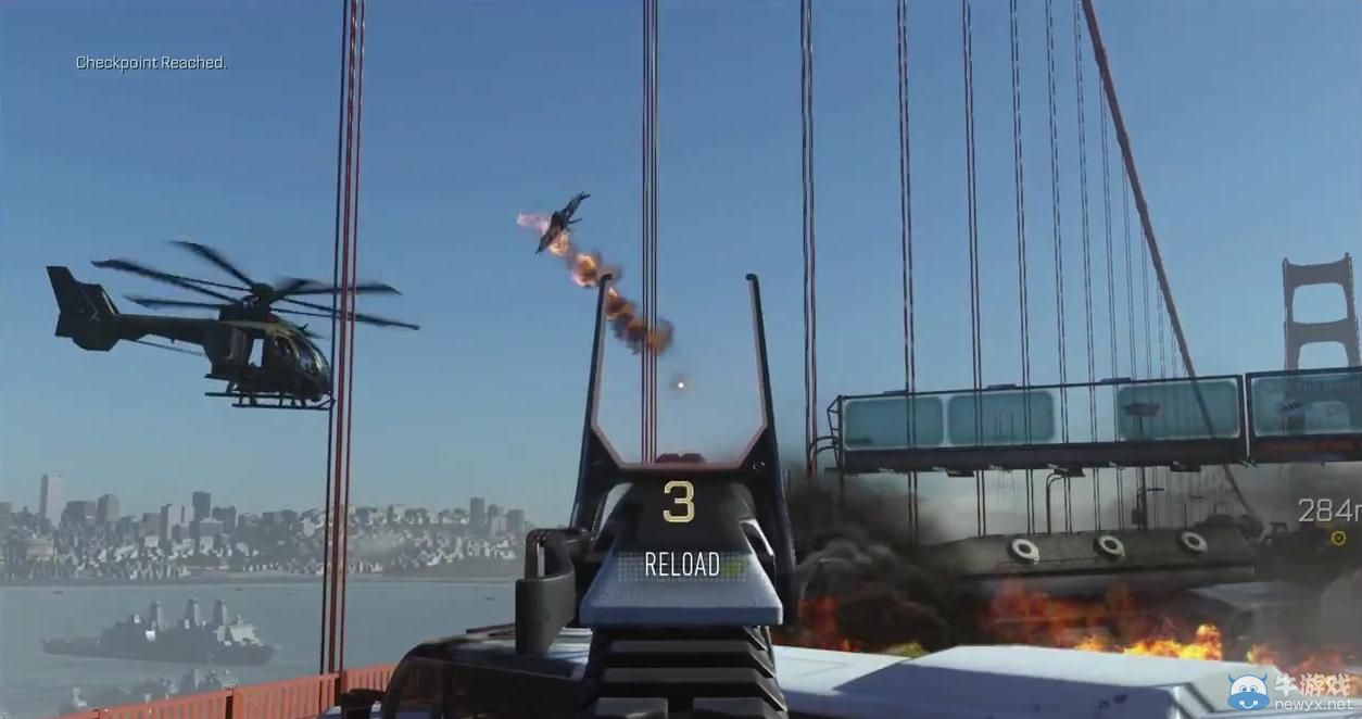 《使命召喚11：高級戰爭》（Call of Duty：Advanced Warfare）新預告金門大橋崩塌：未來武器顯神威！