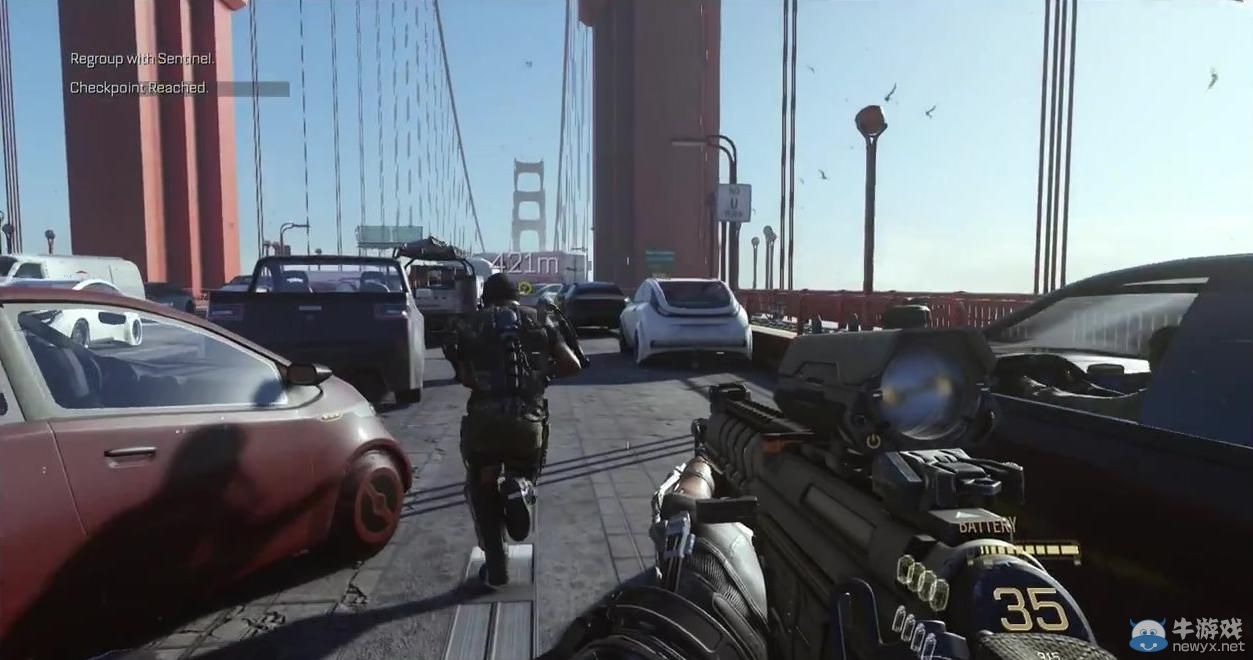 《使命召喚11：高級戰爭》（Call of Duty：Advanced Warfare）新預告金門大橋崩塌：未來武器顯神威！