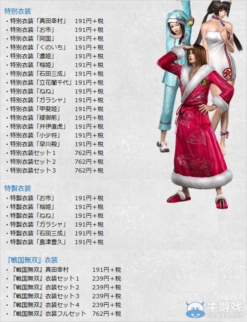 《戰國無雙：編年史3》可繼承戰國無雙4DLC列表