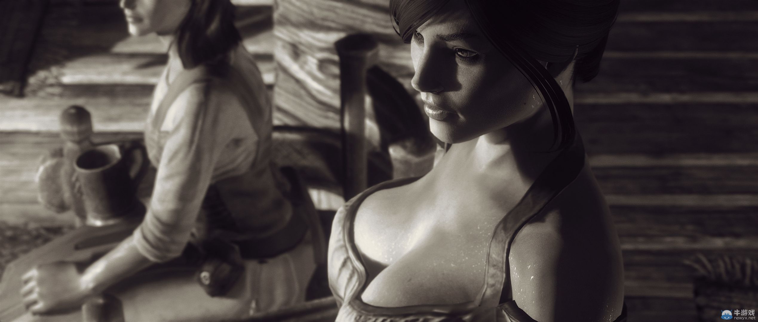 《上古卷軸5：天際》最新藝術截圖：柔和光影下的灰度美女